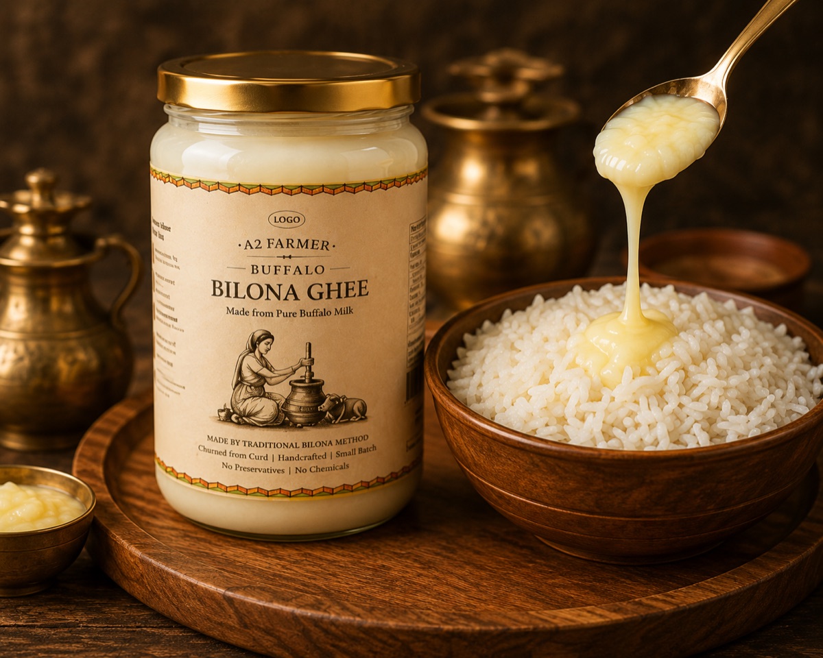 Ghee drizzled over steaming rice